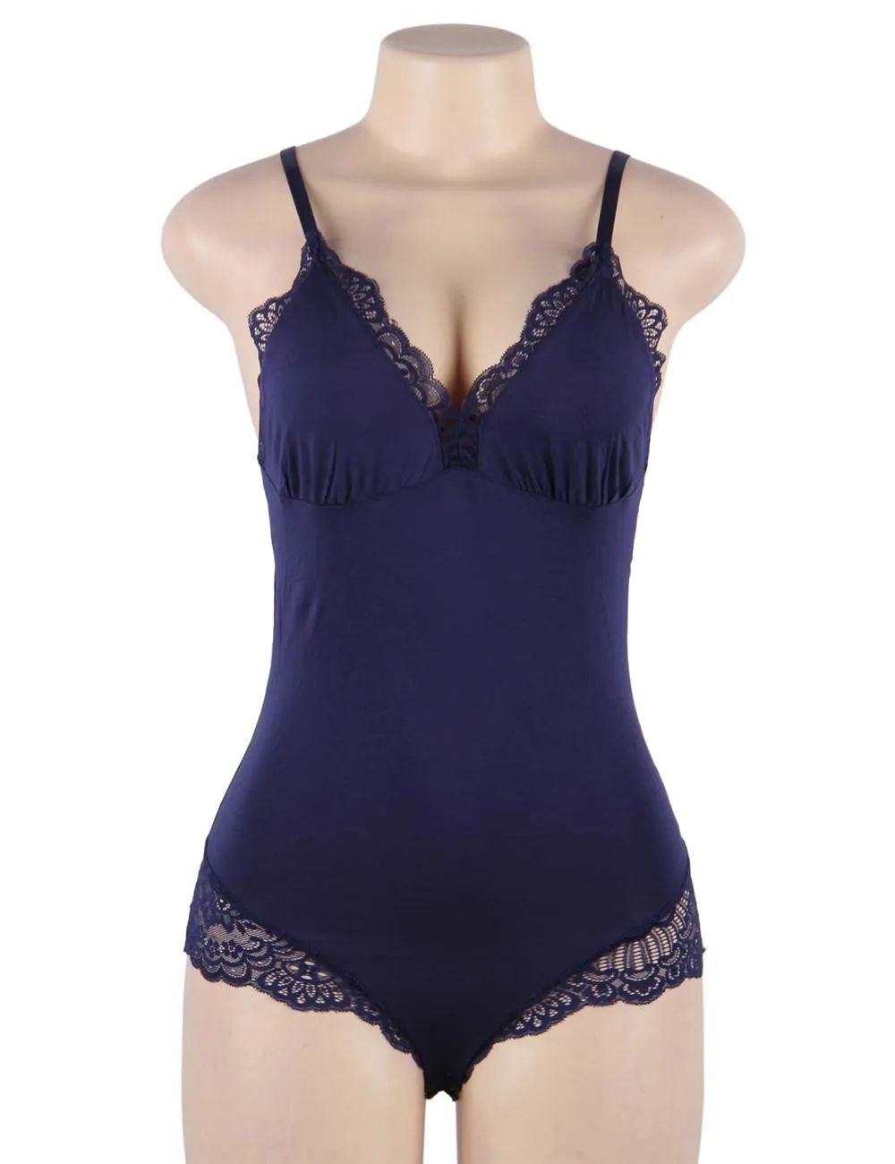 Crotch Openable Stretchy Plus Size Egypt Modal Lace Bodysuit