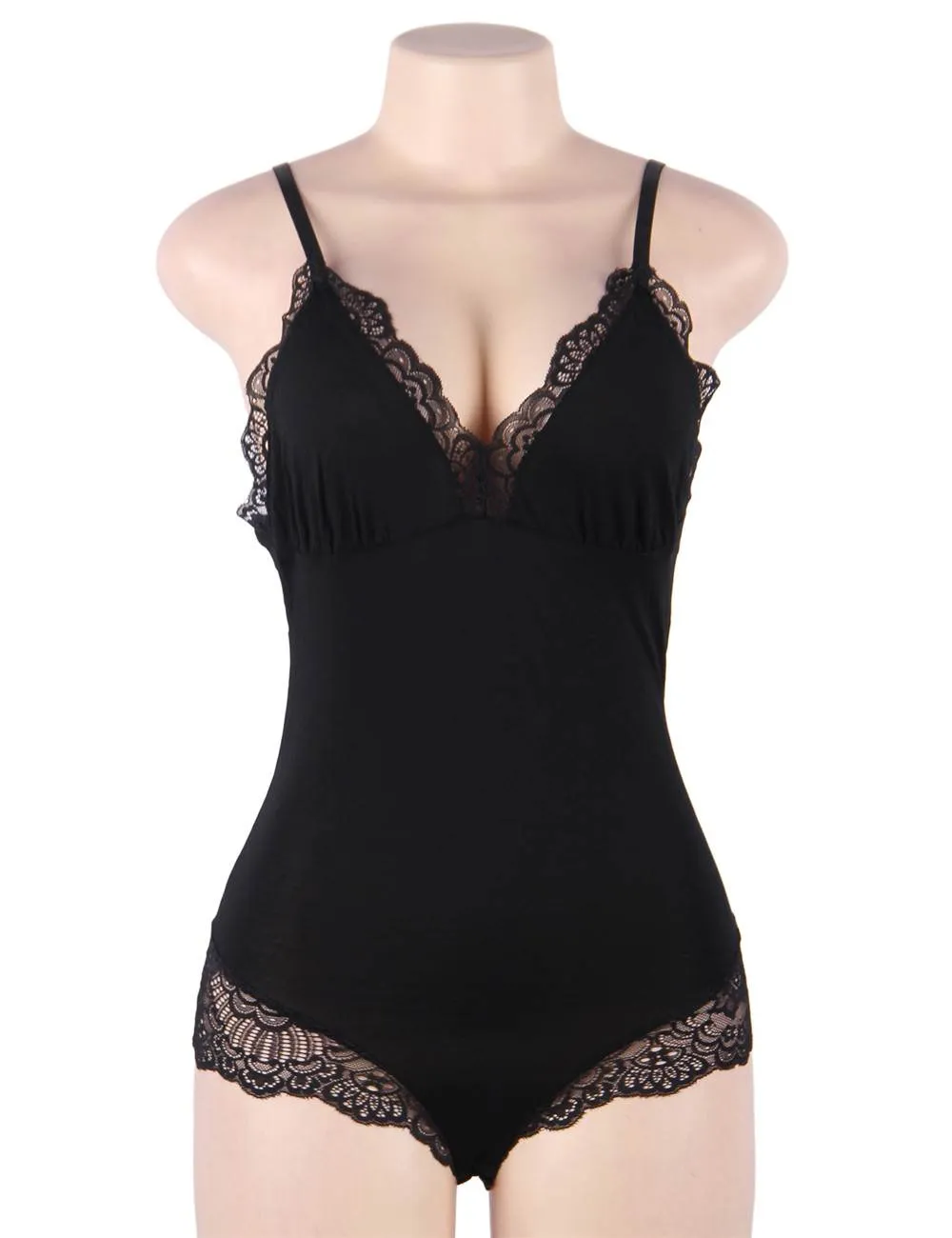 Crotch Openable Stretchy Plus Size Egypt Modal Lace Bodysuit