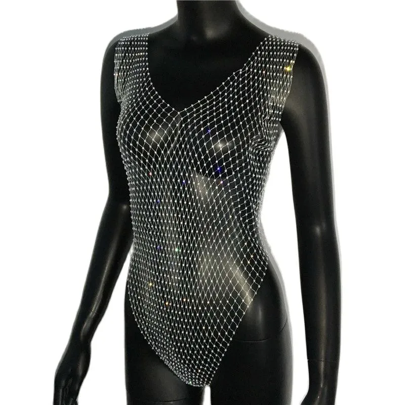 Crystal Jumpsuit Bodysuit | Rompers Women Rhinestone - Bodysuit High