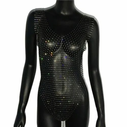 Crystal Jumpsuit Bodysuit | Rompers Women Rhinestone - Bodysuit High