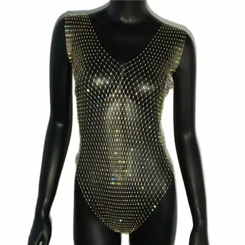 Crystal Jumpsuit Bodysuit | Rompers Women Rhinestone - Bodysuit High