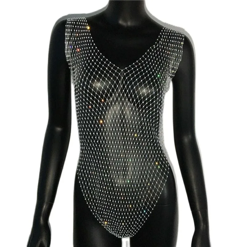 Crystal Jumpsuit Bodysuit | Rompers Women Rhinestone - Bodysuit High