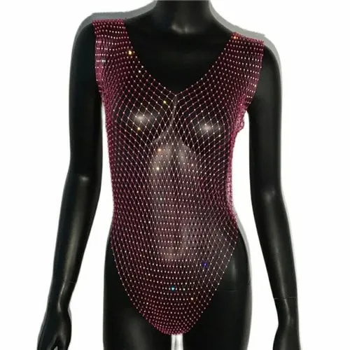 Crystal Jumpsuit Bodysuit | Rompers Women Rhinestone - Bodysuit High
