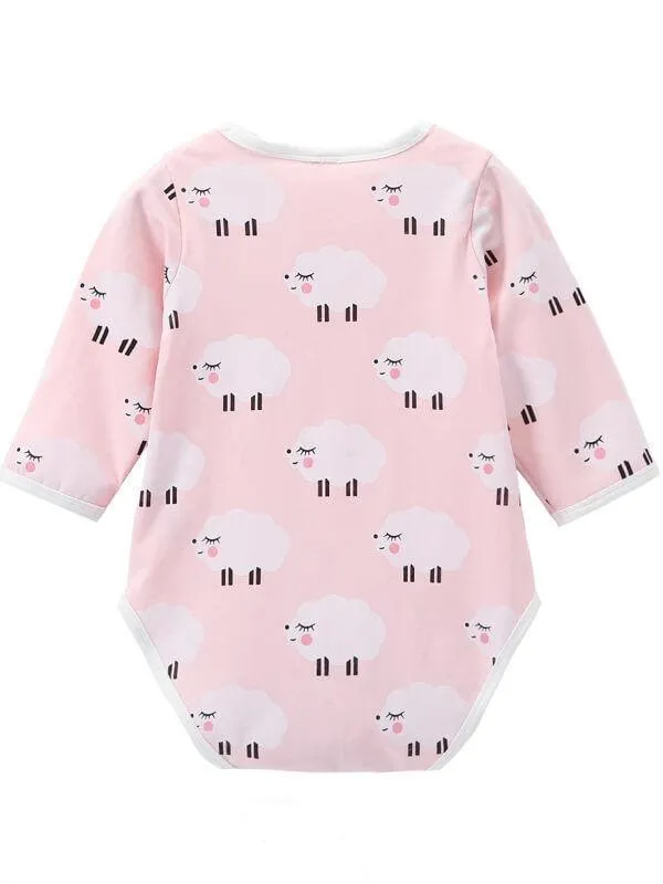 Cute Sheep Printed Long Sleeve Bodysuits for Infant Babies