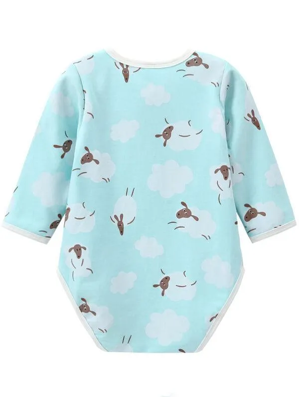 Cute Sheep Printed Long Sleeve Bodysuits for Infant Babies
