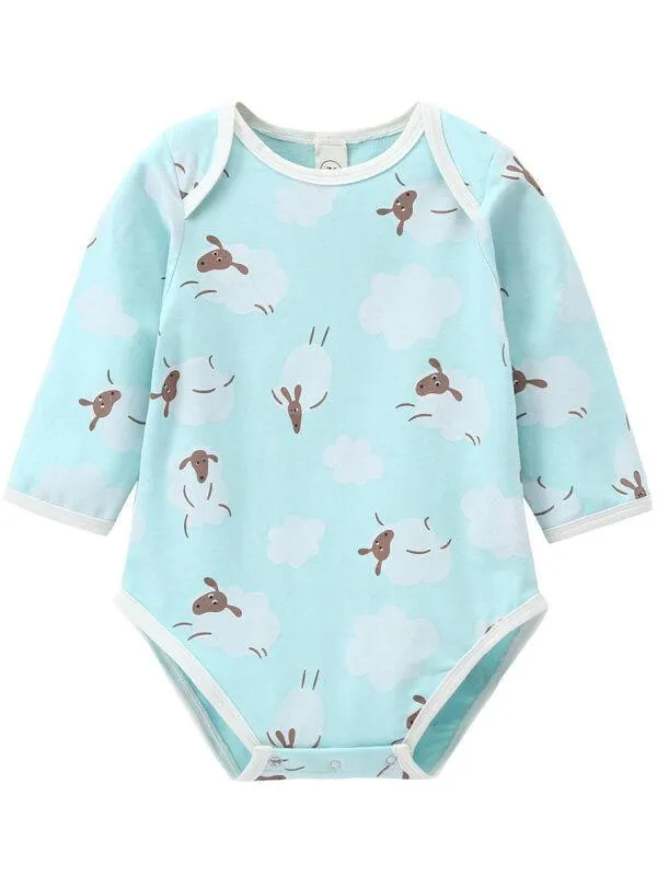 Cute Sheep Printed Long Sleeve Bodysuits for Infant Babies