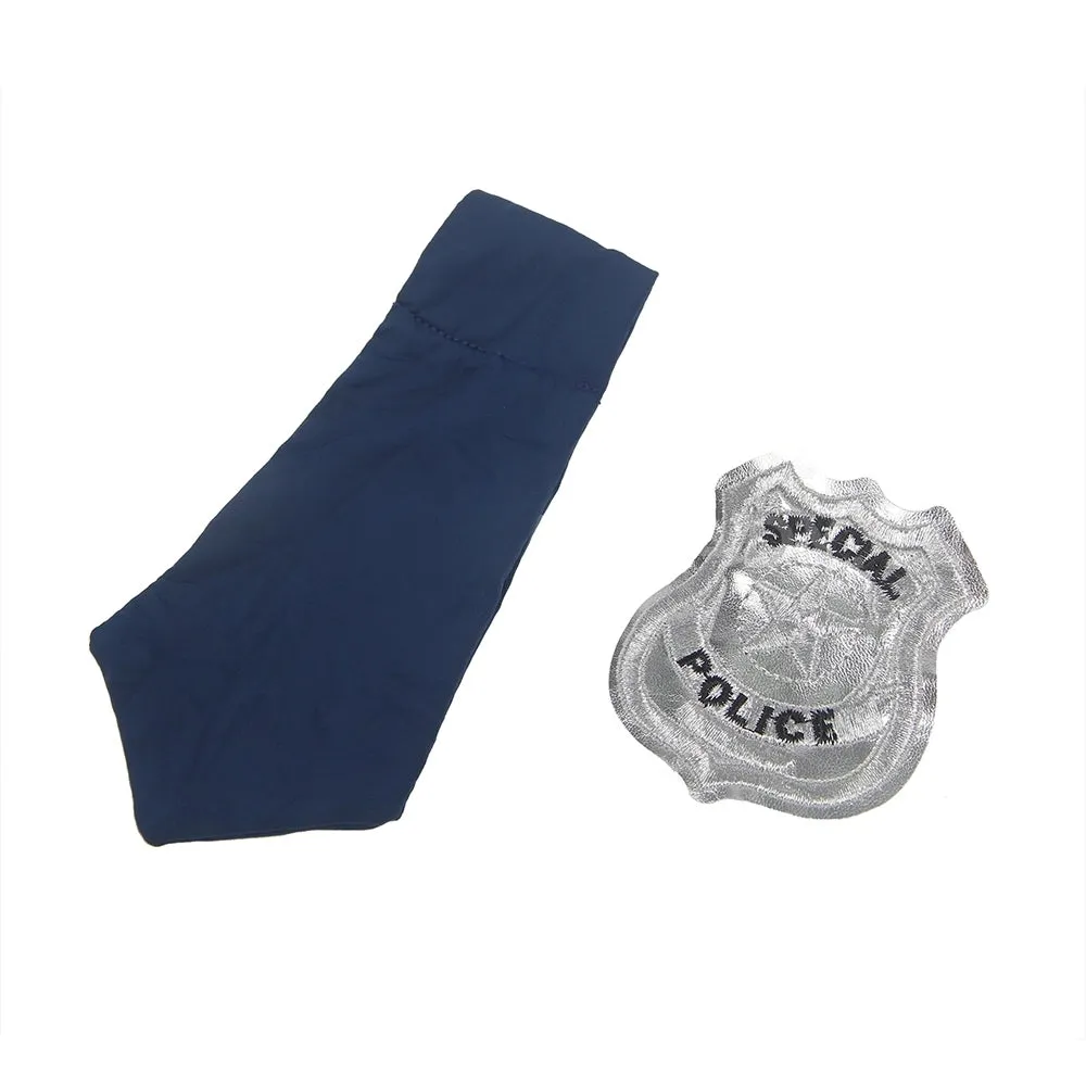 Dark Blue V Neck Zipper Front Hollow Out Bodysuit Police Egypt Costume with Badge