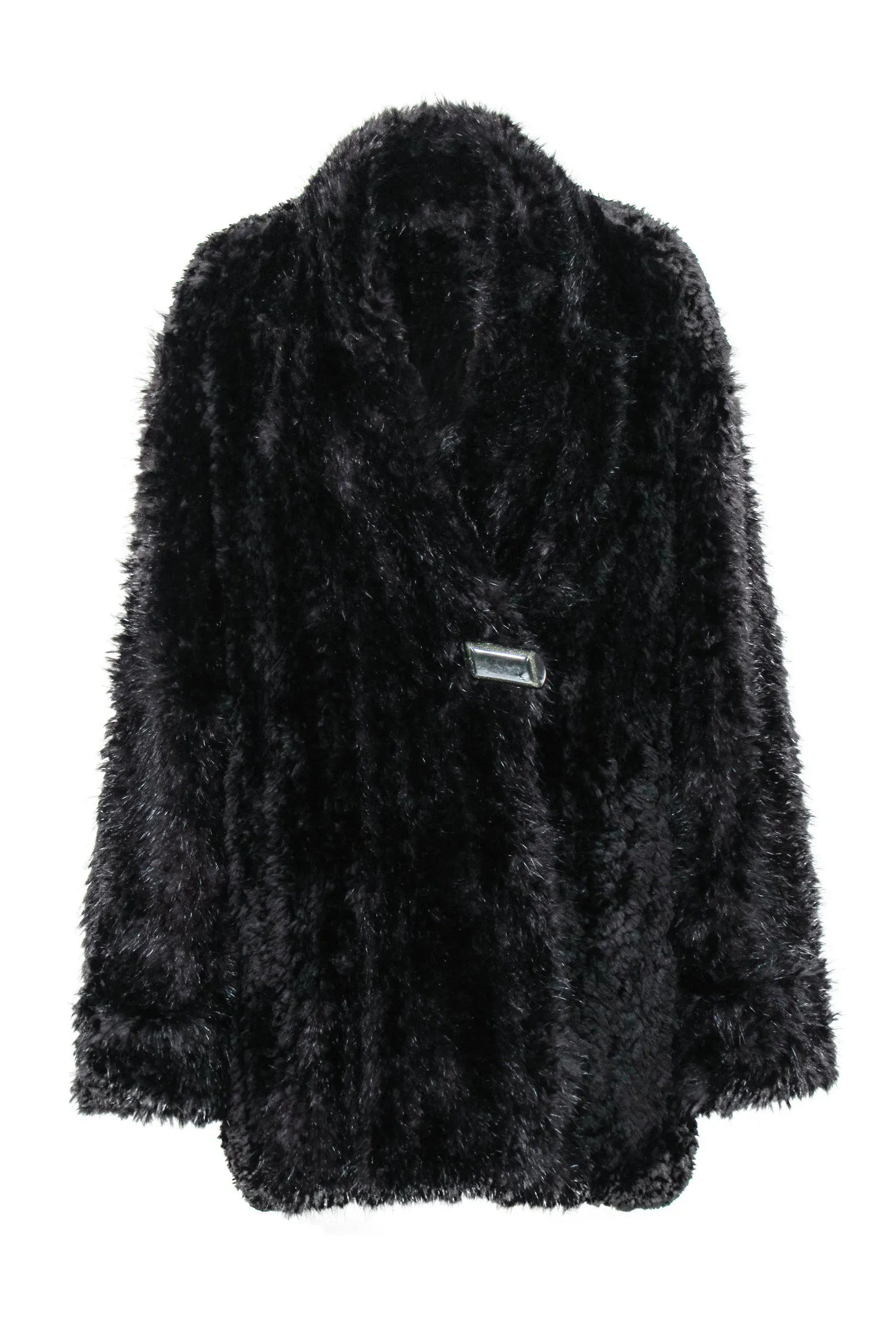 Dasco - Vintage Black Beaver Fur Clasped Coat Sz M