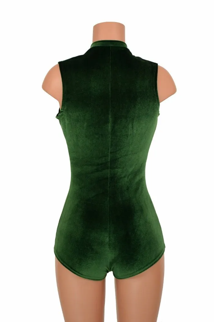 Deep Plunge Green Velvet Romper