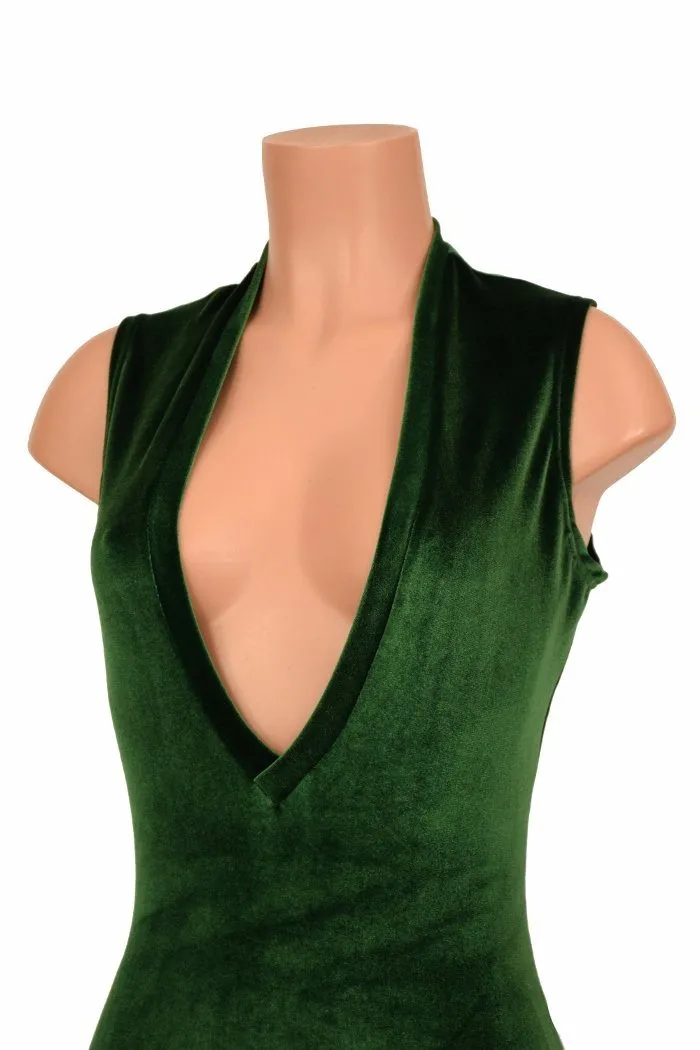 Deep Plunge Green Velvet Romper