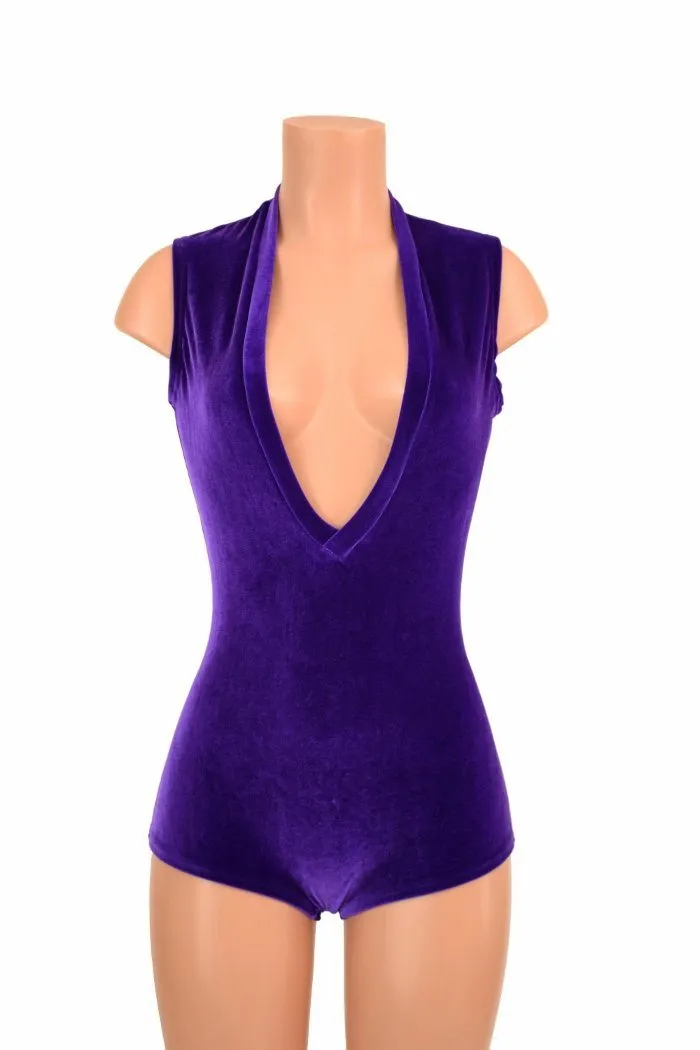 Deep Plunge Purple Velvet Romper