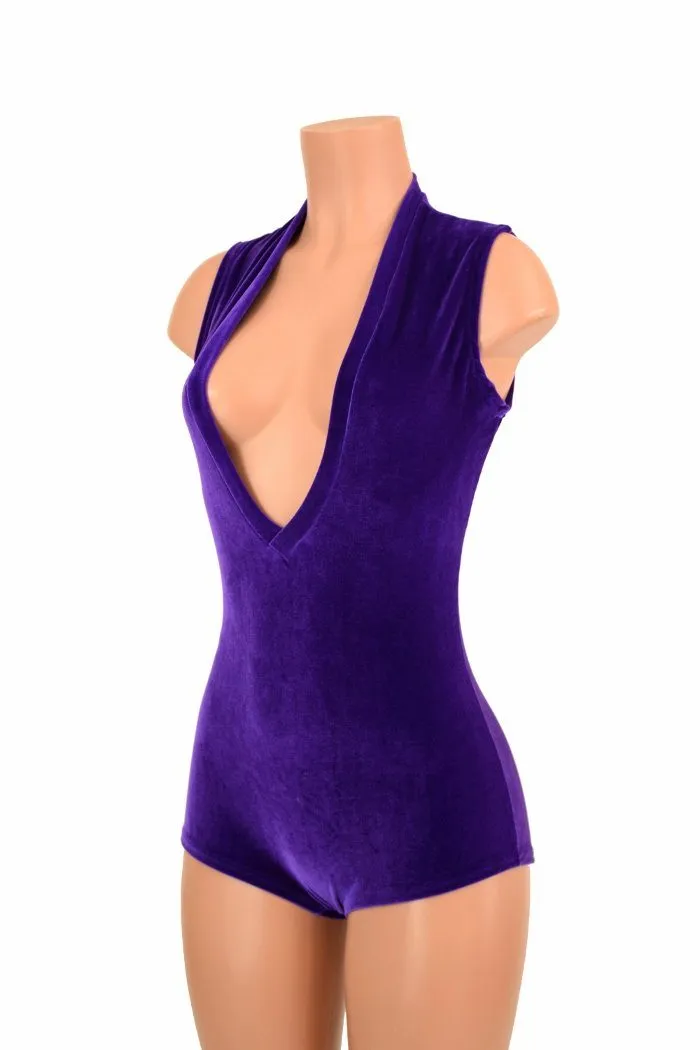 Deep Plunge Purple Velvet Romper