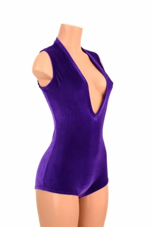 Deep Plunge Purple Velvet Romper