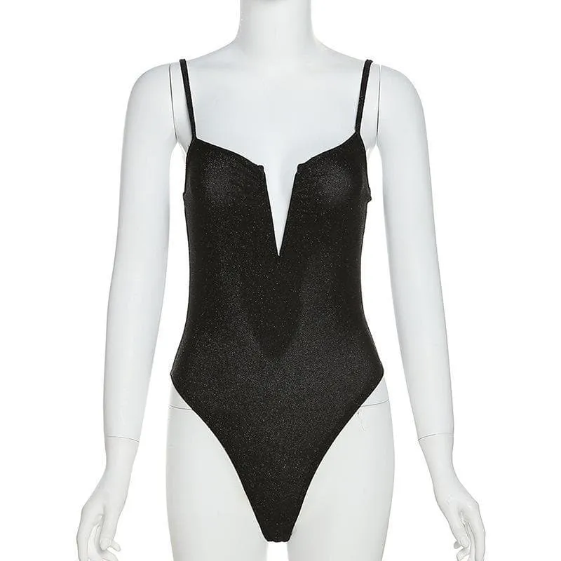 Deep v neck glitter cami bodysuit