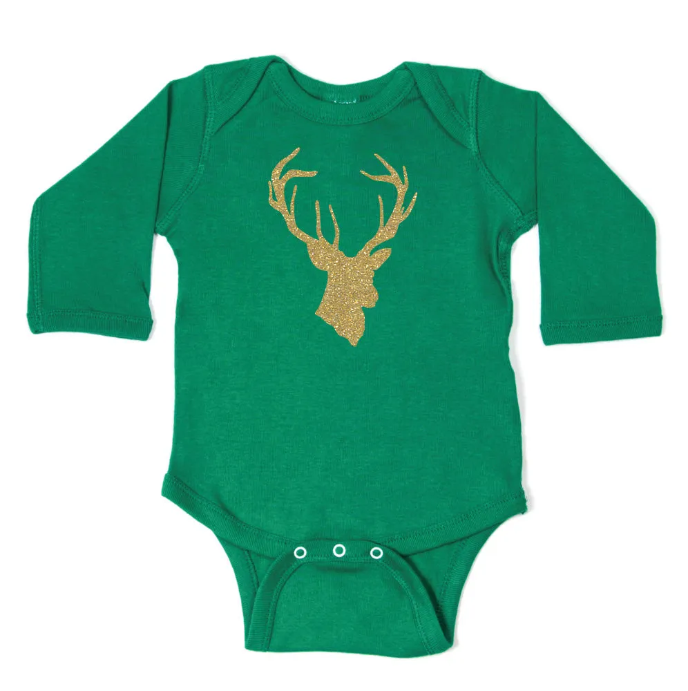 DEER HEAD Hunting Buck 100% Cotton Long Sleeve Bodysuit