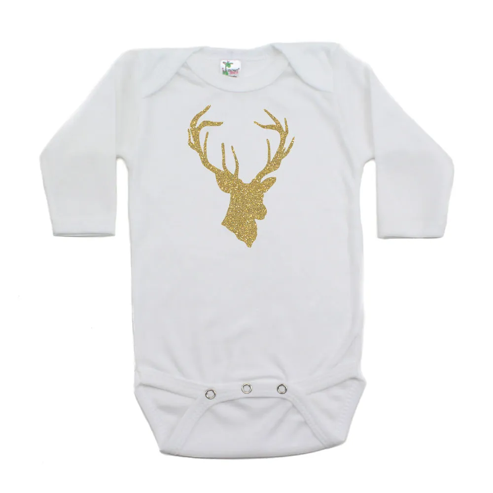 DEER HEAD Hunting Buck 100% Cotton Long Sleeve Bodysuit