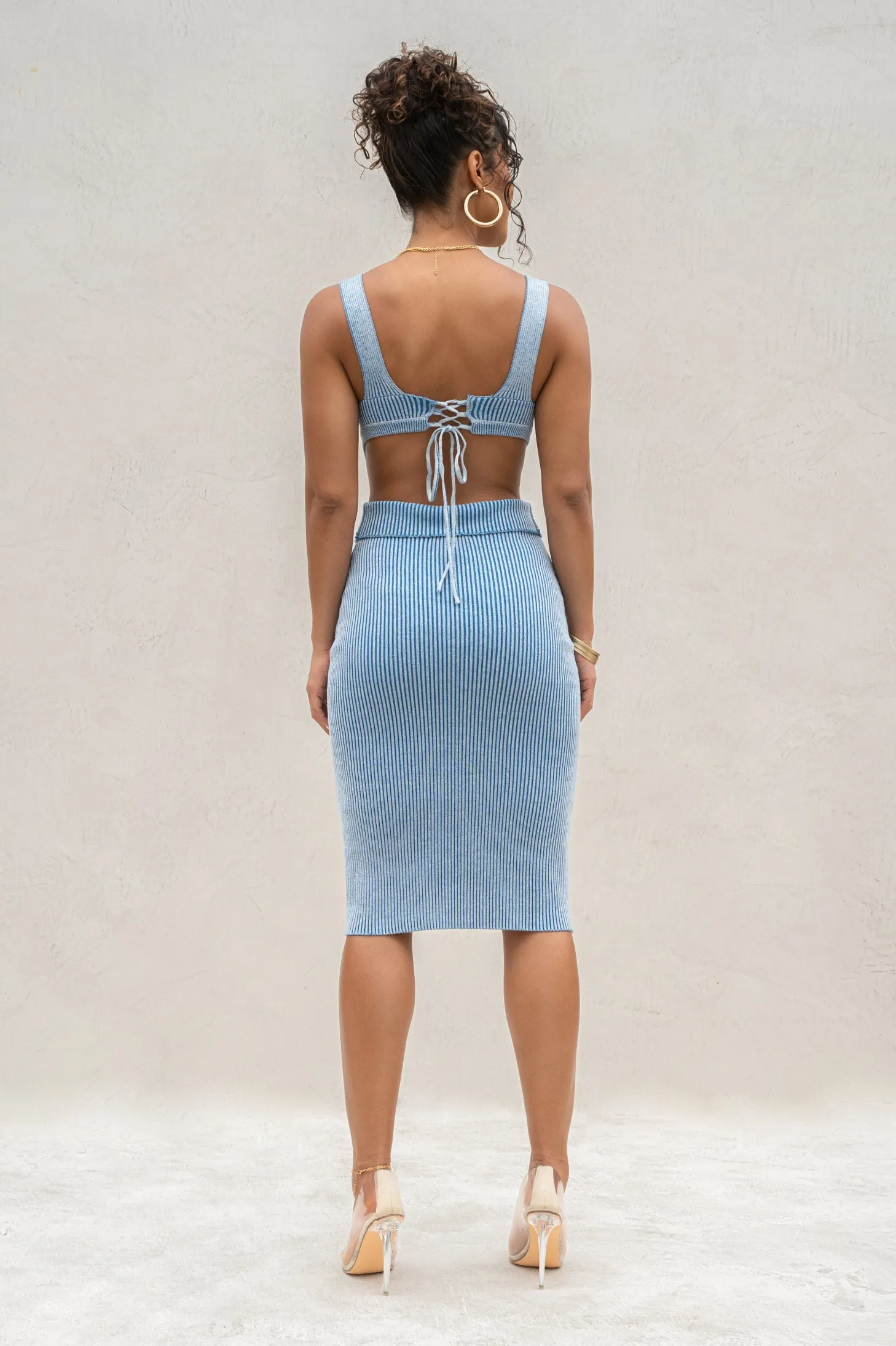 Denim/White Deana Ribbed Bodysuit
