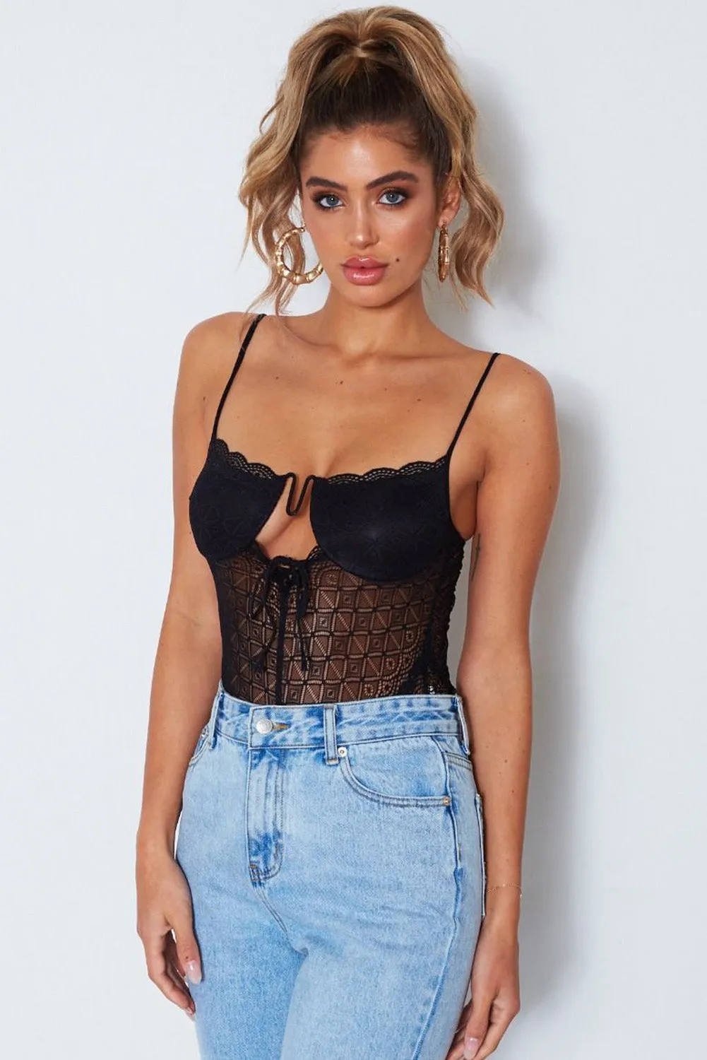 Designful Underwire Lace Mesh Bodysuit