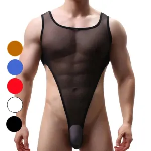 DomiGe Men's Seductive Black Mesh Bodysuit Thong
