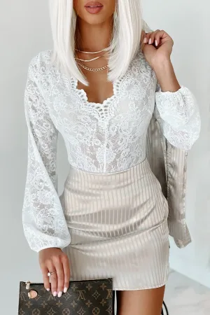 Doorbuster- Beautiful Beginnings NanaMacs Original Lace Bodysuit (White)