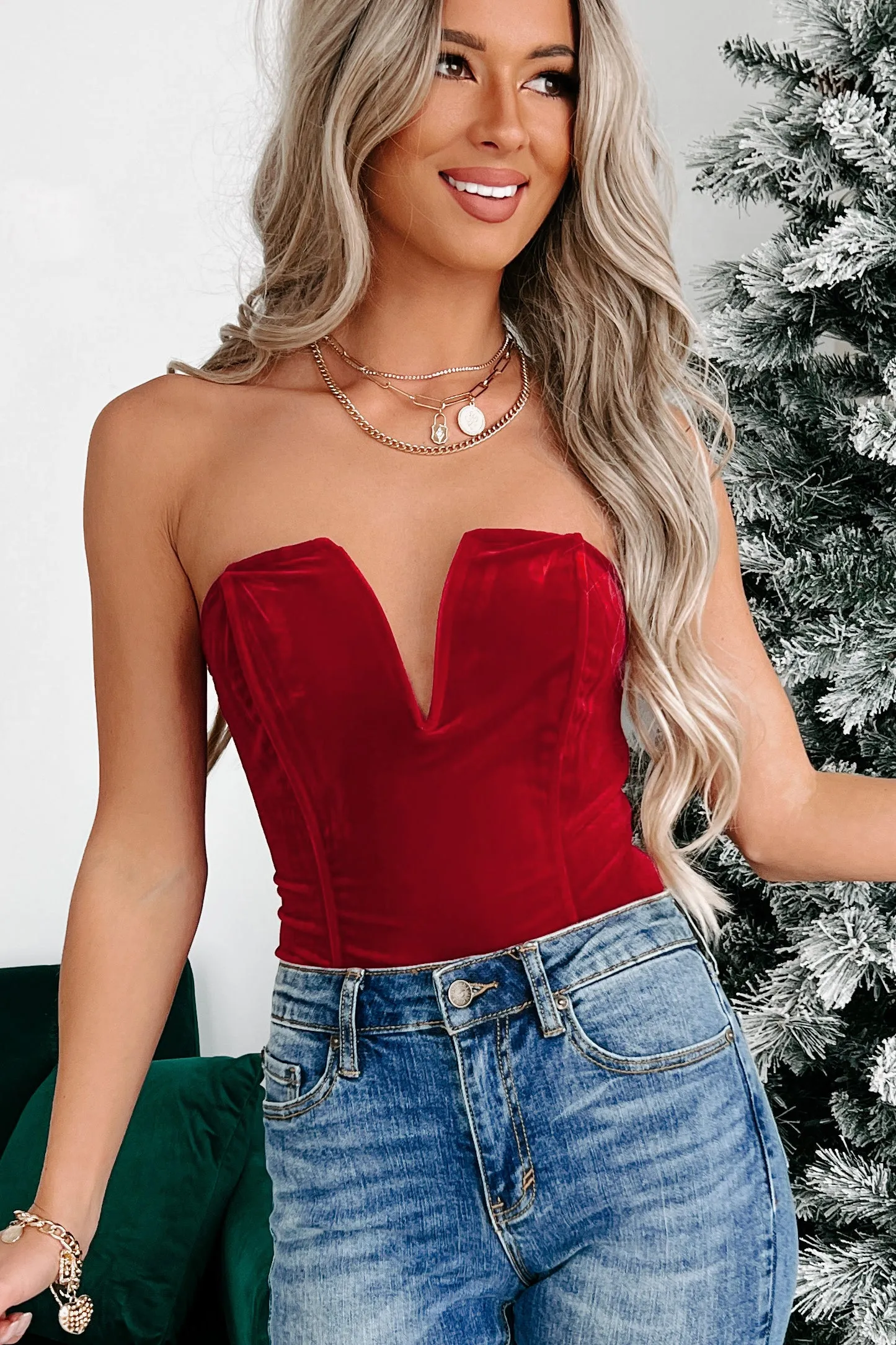 Doorbuster- Divine Decadence Velvet Bodysuit (Crimson)