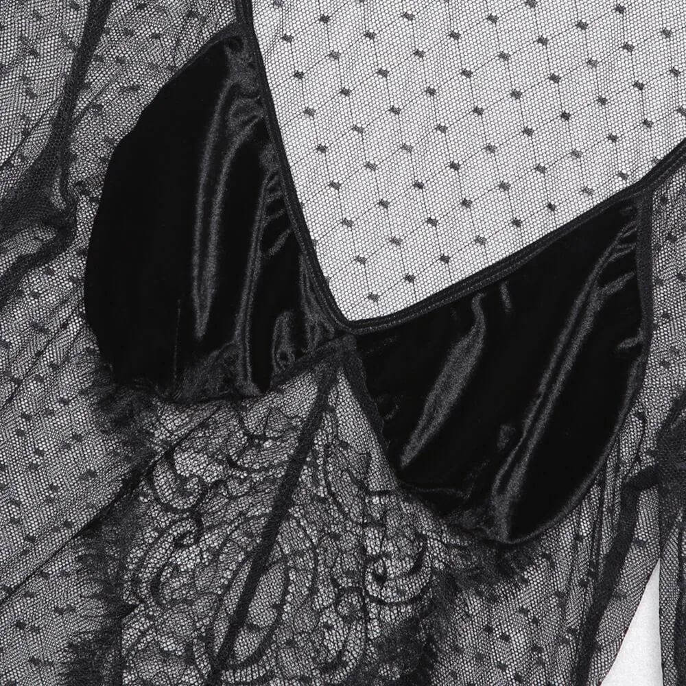 Dotted Long Sleeves See Through Bodysuits