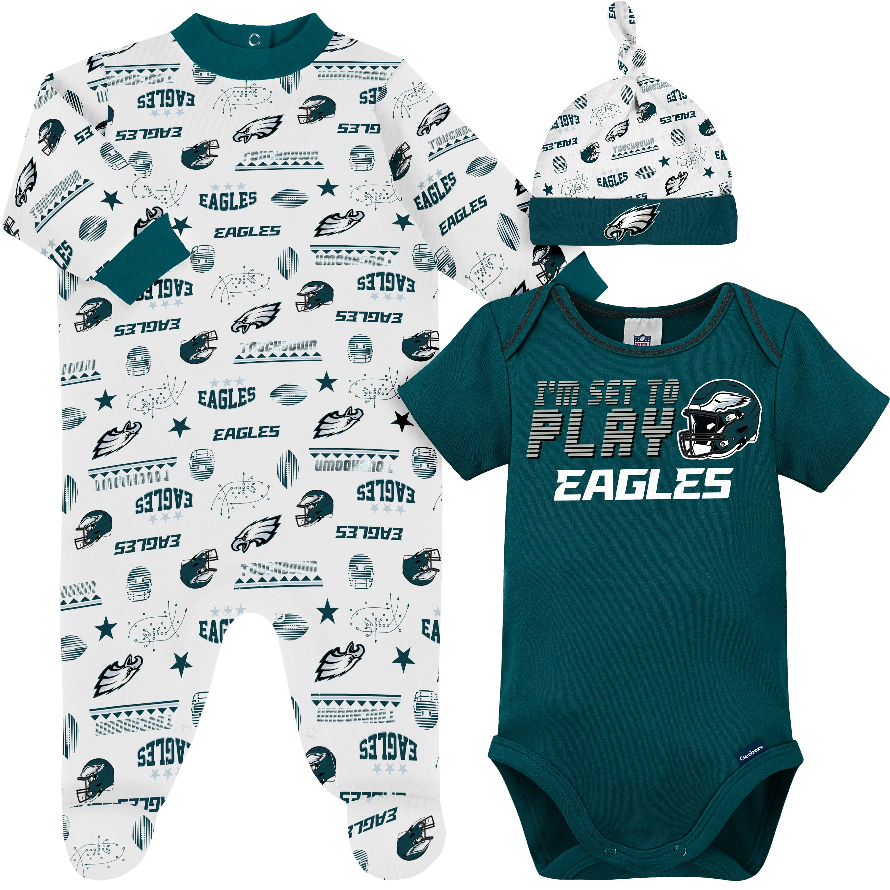 Eagles Baby Boys 3-Piece Bodysuit, Sleep 'N Play, and Cap Set
