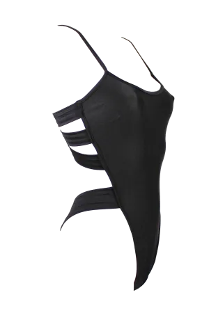 Edgy Swimwear High-Cut Bodysuit / STRAPPY BACK SWIM BLACK