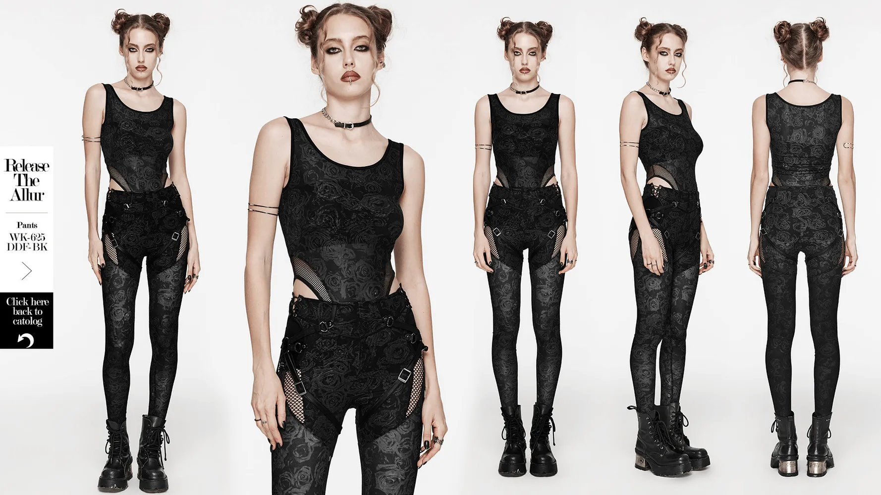 Edgy Women's Black Floral Bodysuit with Mesh Accents