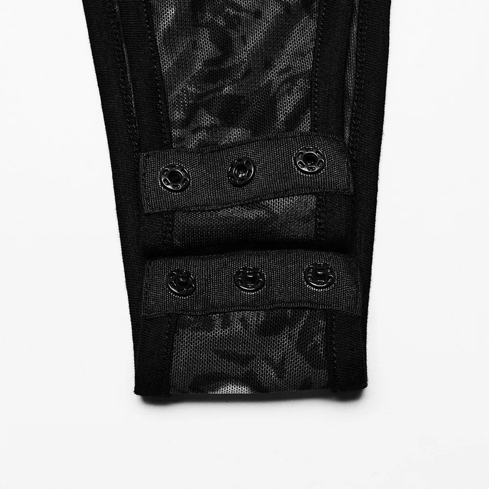 Edgy Women's Black Floral Bodysuit with Mesh Accents