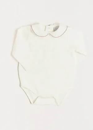 Embroidered Peter Pan Collar Long Sleeve Bodysuit in Burgundy (1mth-3yrs)
