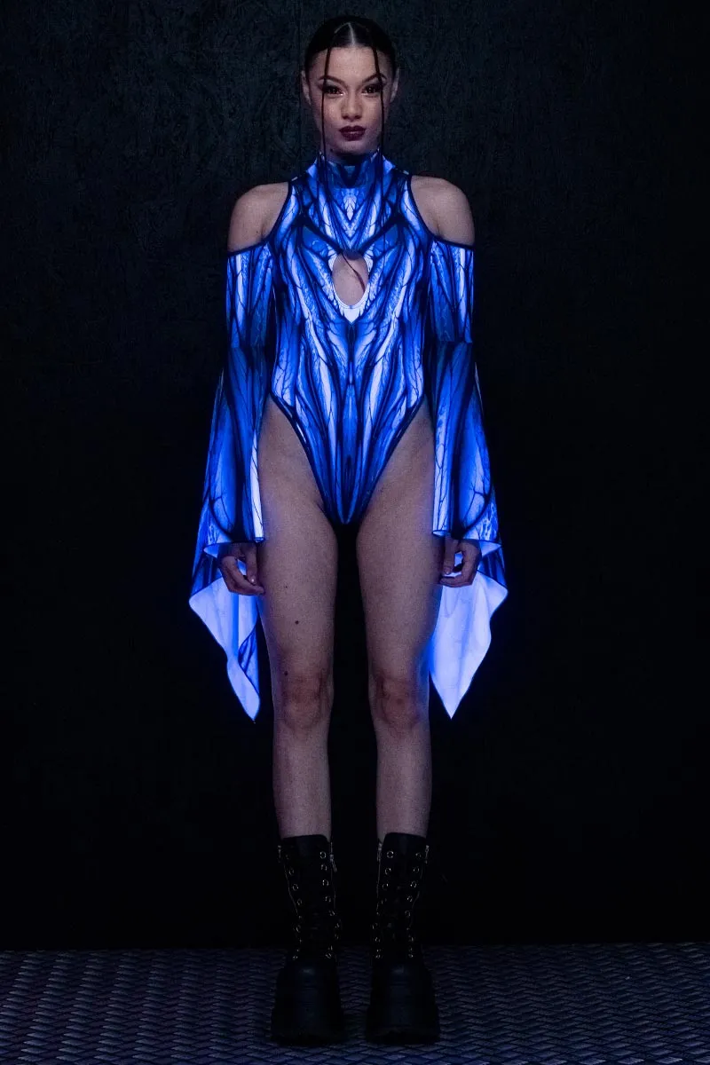 Eternal Vampire Cut Out Flare Sleeve Thong Bodysuit