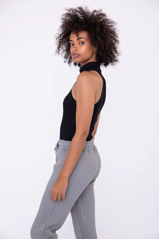 Eva Ribbed Mock Neck Basic Bodysuit - Onyx