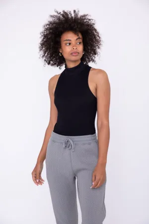 Eva Ribbed Mock Neck Basic Bodysuit - Onyx