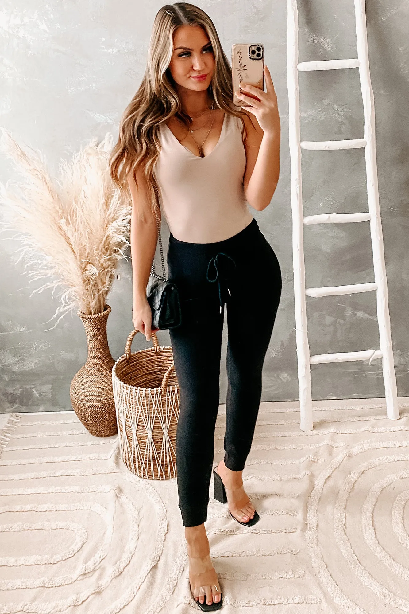 Everyday Standout Tie-Shoulder V-Neck Bodysuit (Light Taupe)