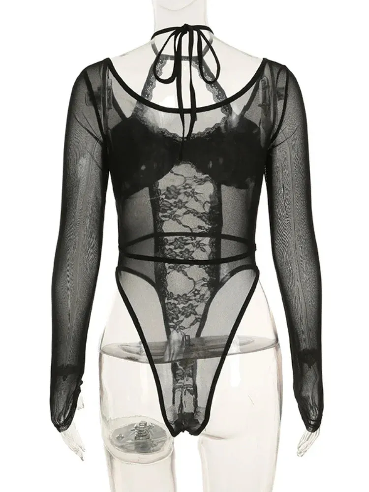 'Exit' Goth Grunge Black Lace Bodysuit
