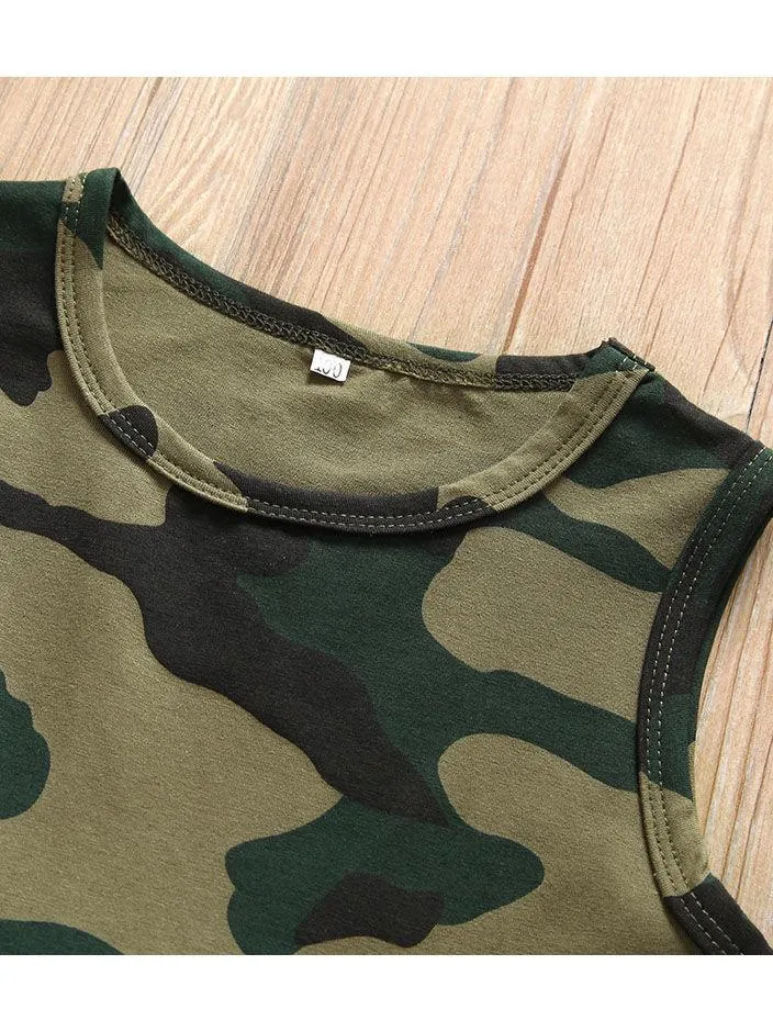Fashion Little Girl Camo Mesh Patchwork Sleeveless Dress