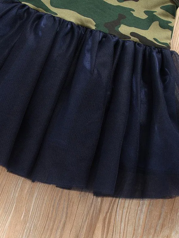 Fashion Little Girl Camo Mesh Patchwork Sleeveless Dress