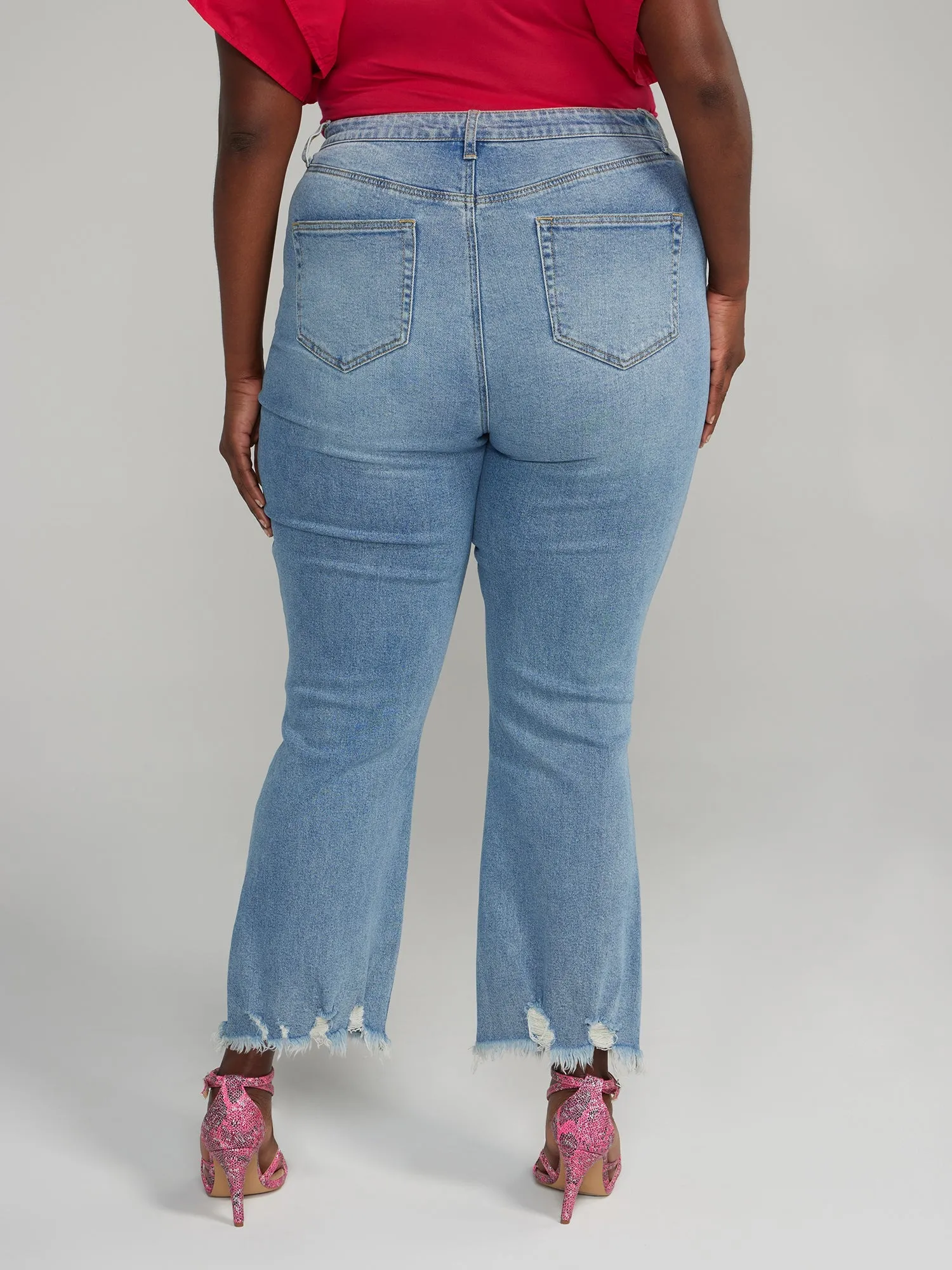 Fashion To Figure - High Rise Destructed Flare Jeans - Tall Inseam