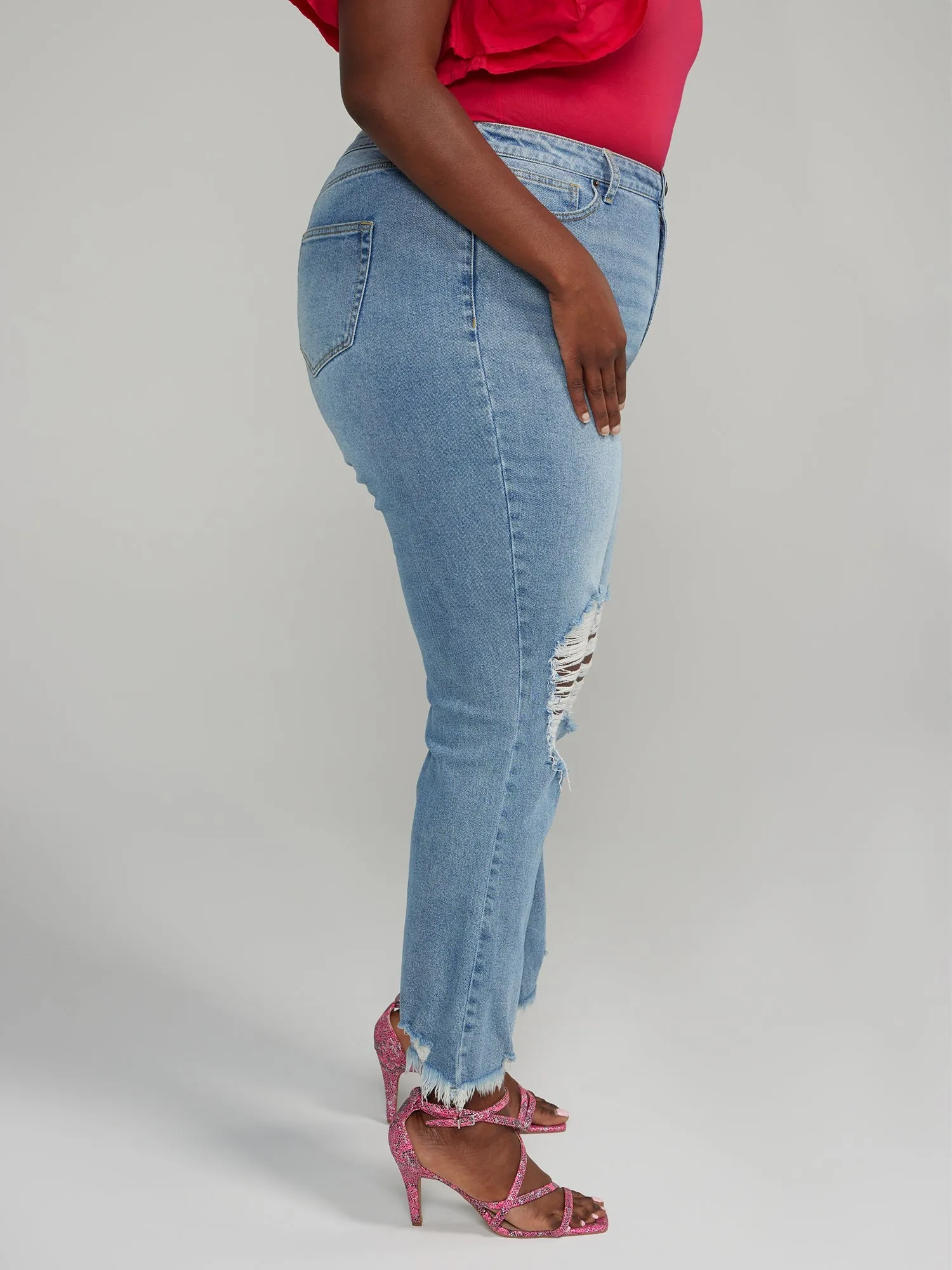 Fashion To Figure - High Rise Destructed Flare Jeans - Tall Inseam