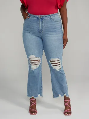 Fashion To Figure - High Rise Destructed Flare Jeans - Tall Inseam
