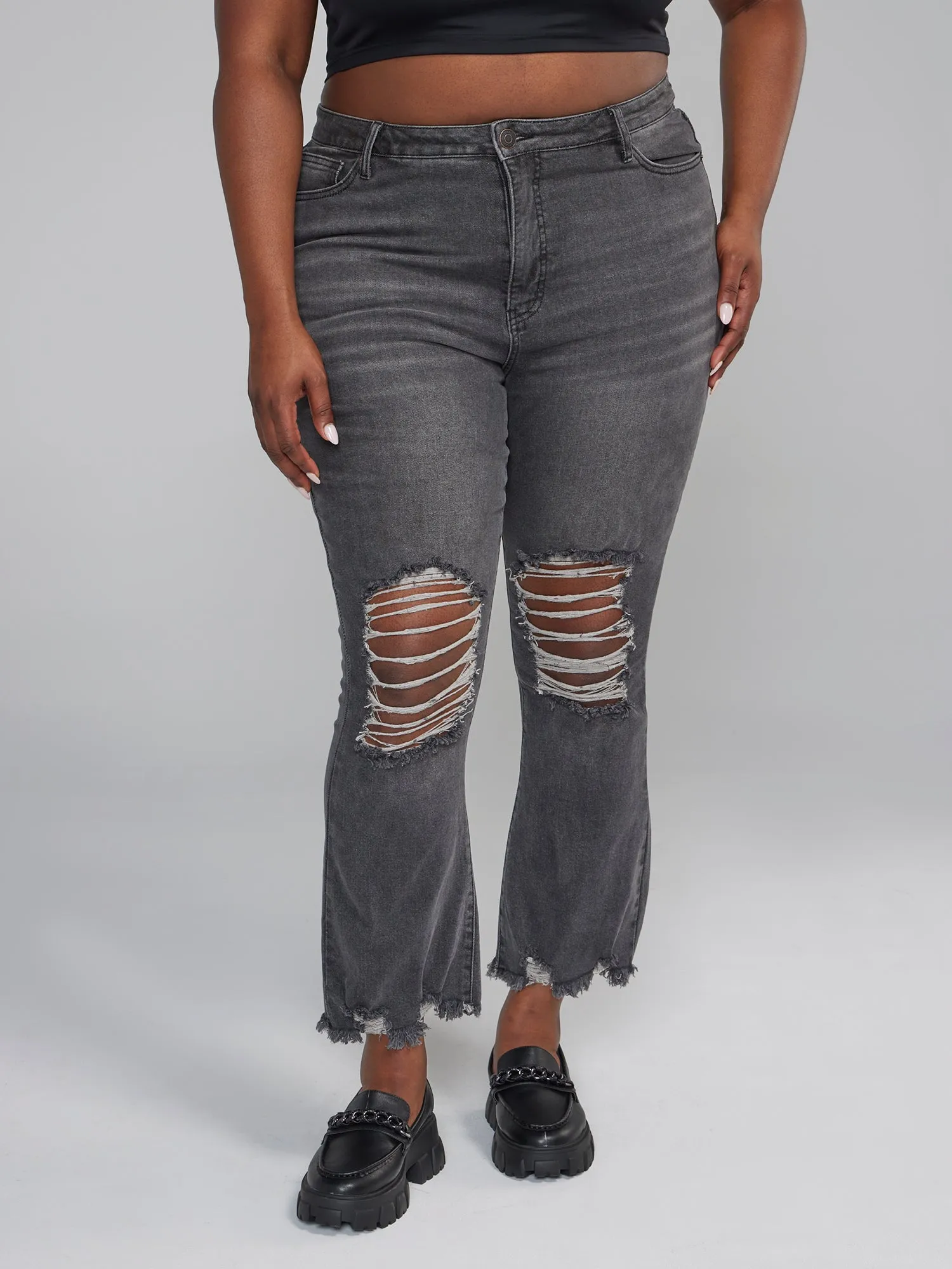 Fashion To Figure - High Rise Destructed Flare Jeans