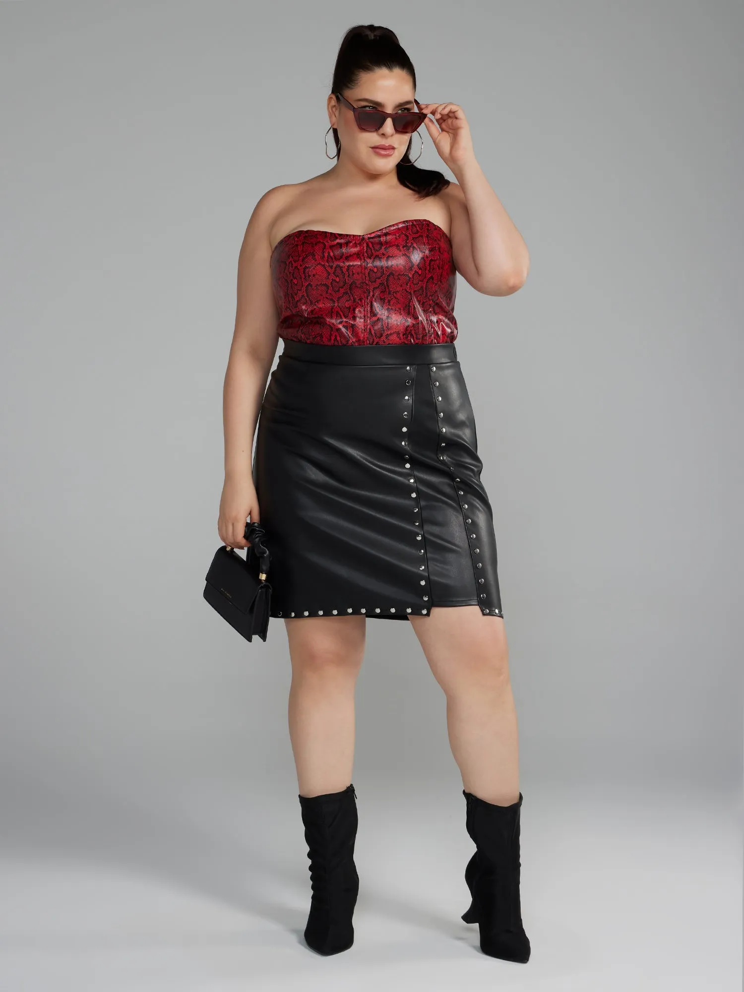 Fashion To Figure - Studded Faux Leather Mini Skirt
