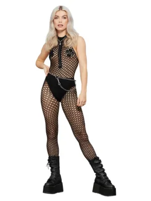 Fever Sleeveless Zipped Bodystocking, Black