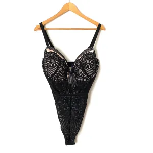 Figleaves Harper Geometric Lace Underwire Plunge Bodysuit NWT- Size 34G