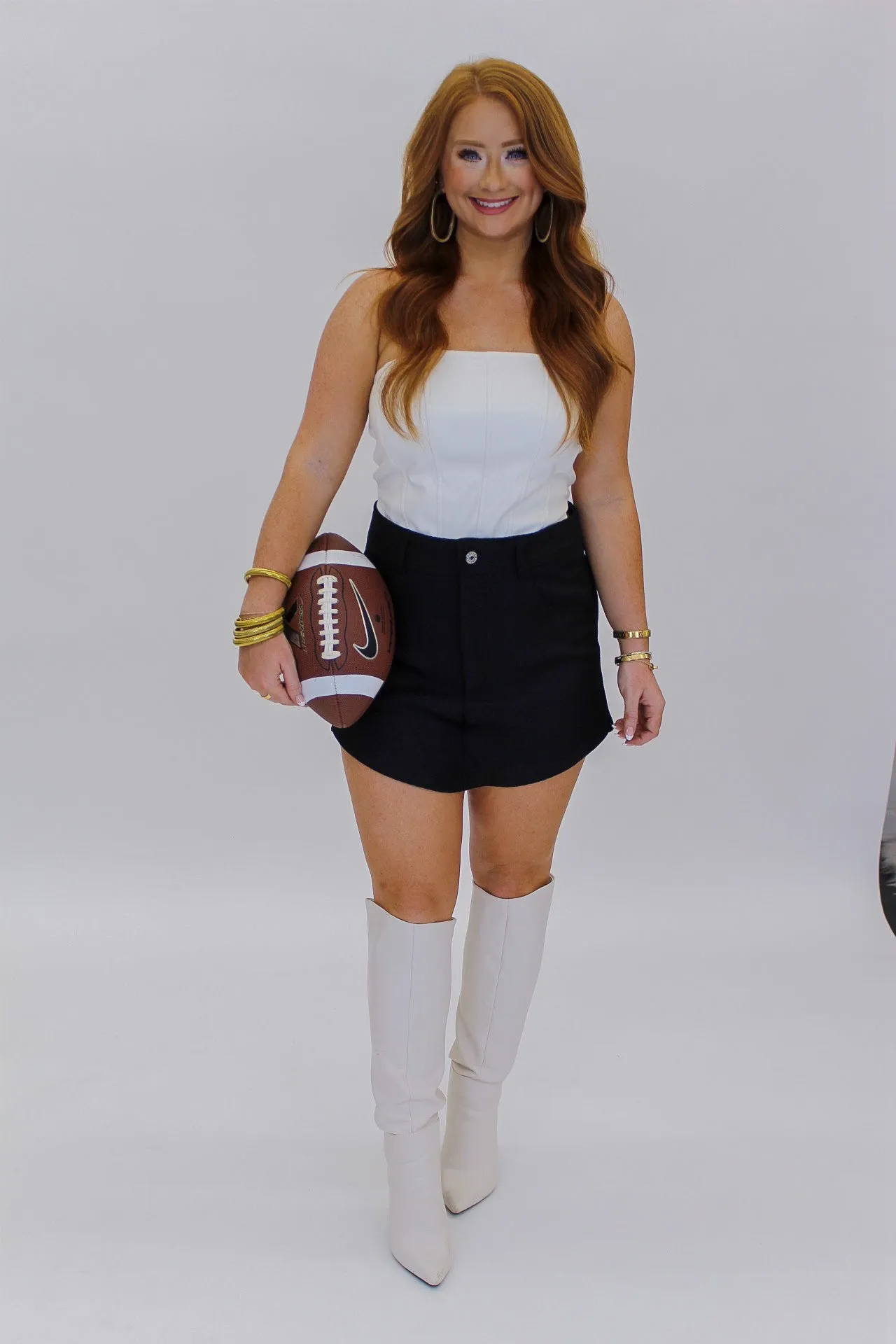 Finley Strapless Leather Top-White