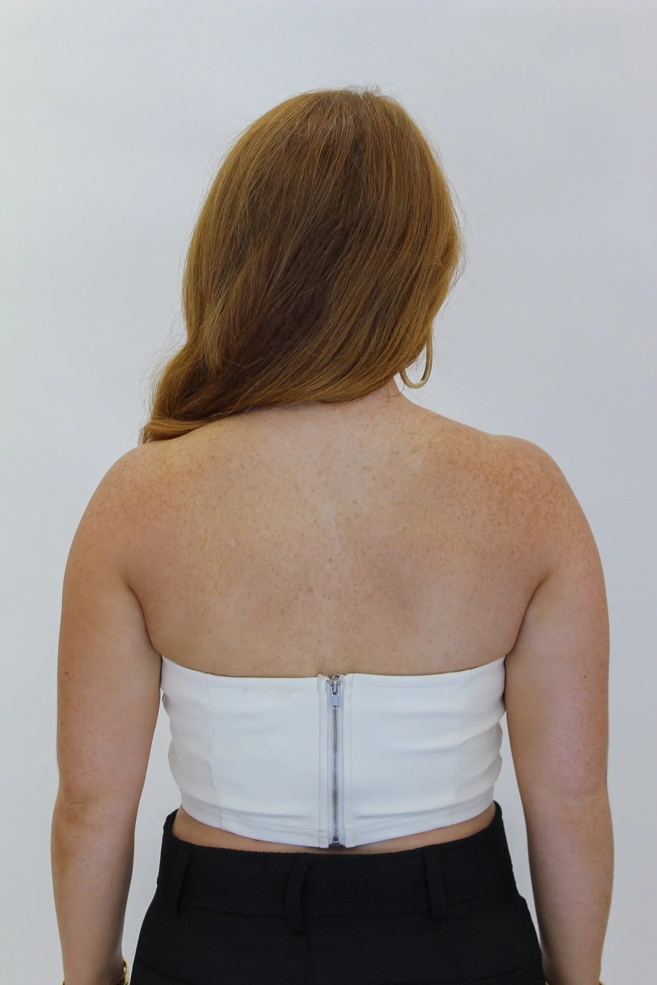 Finley Strapless Leather Top-White