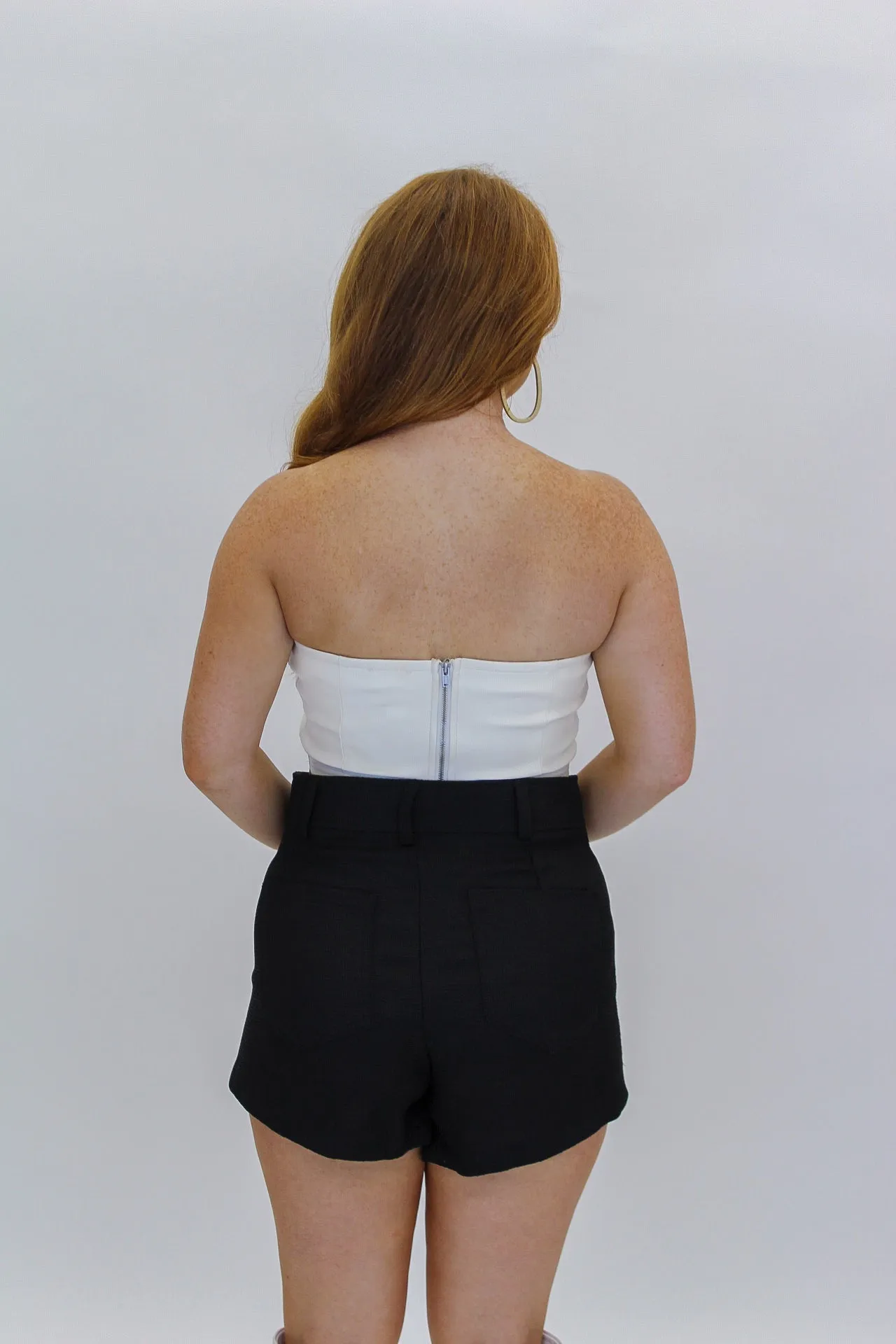 Finley Strapless Leather Top-White