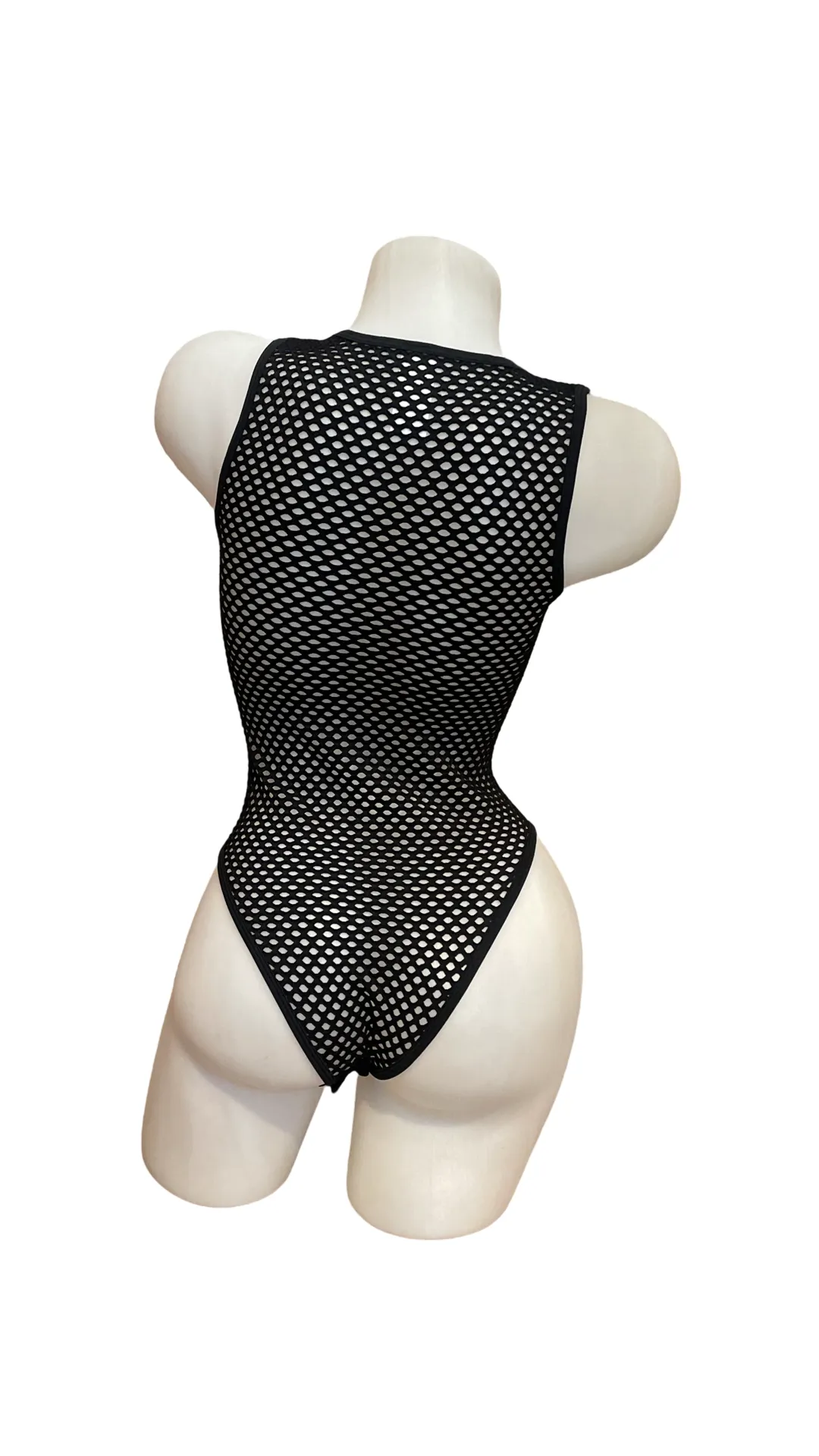 Fishnet Bodysuit with Snap Crotch Black