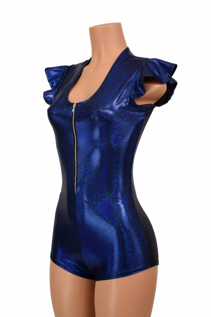 Flip Sleeve Zipper Front Romper